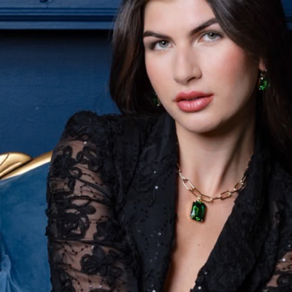 Rebekah Price Sabrina ernite emerald necklace & earrings holidays Swarovski gold - Picture 10 of 10